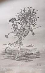 Peter Vos - handgesigneerde litho 1973 Man met schip, uil..., Ophalen