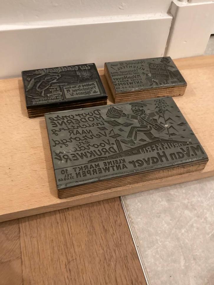 Cliche reclame drukblok  advertentie antwerpen antiek, Antiek en Kunst, Antiek | Gereedschap en Instrumenten, Ophalen of Verzenden