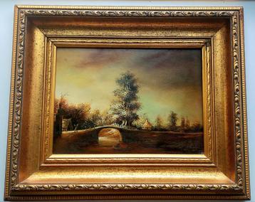 Oude Schilderij op Houten Paneel - Landschap beschikbaar voor biedingen