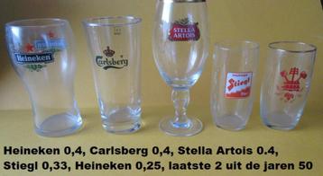 5 stuks bierglazen, div. merken, jaren 50/70 beschikbaar voor biedingen
