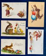 5 x antieke paaskaarten, oa. 1933, paashaas, zeer oud, Gebruikt, Ophalen of Verzenden, X, X