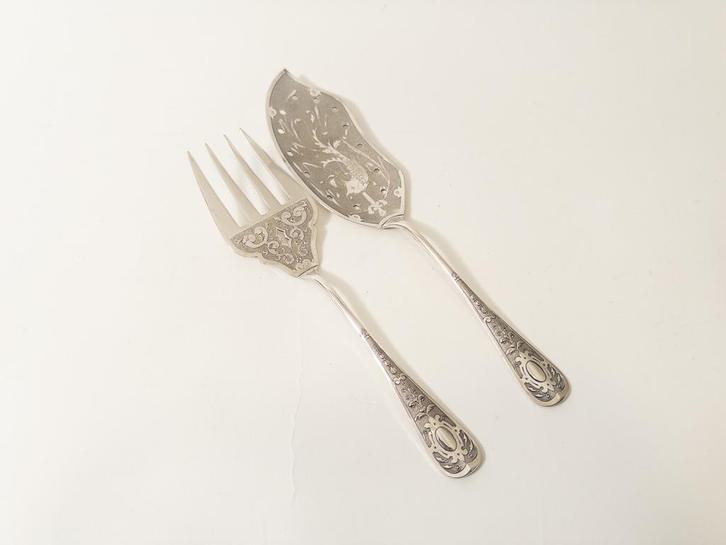Antiek zilveren GERO 90 vis serveerbestek set, 2-delig, Antiek en Kunst, Antiek | Bestek, Ophalen of Verzenden