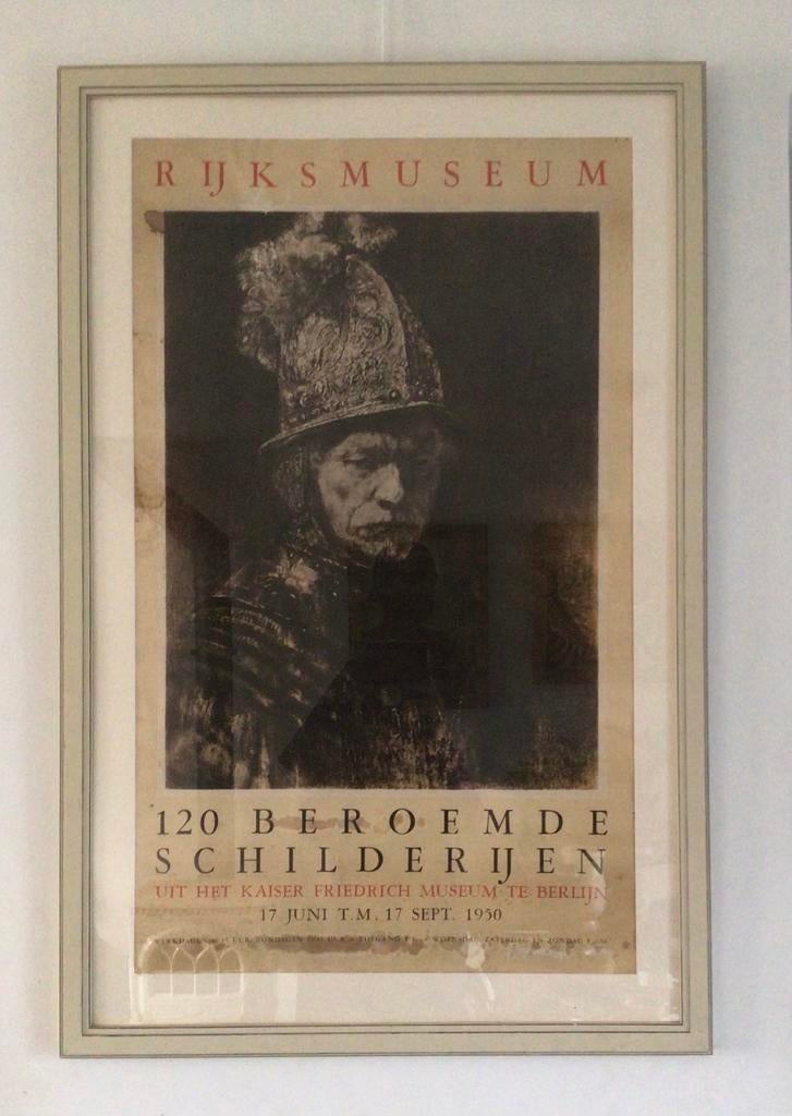 Affiche Poster Rijksmuseum 1950 Rembrandt man gouden helm, Ophalen, 1940 tot 1960, Gebruikt, Overige onderwerpen