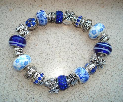 Armband Delfts Blauw met molens, Sieraden, Tassen en Uiterlijk, Armbanden, Elastiek, Blauw, Ophalen of Verzenden