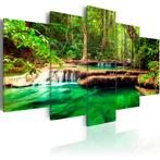 653 Waterval Natuur Bos 5 Luik Canvas Schilderij 200x100cm, Nieuw, 125 cm of meer, Ophalen of Verzenden, Schilderij