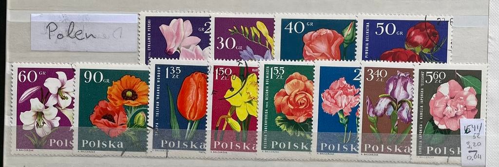 Kaveltje postzegels Polen; tuinbloemen, Ophalen of Verzenden, Gestempeld, Dier of Natuur