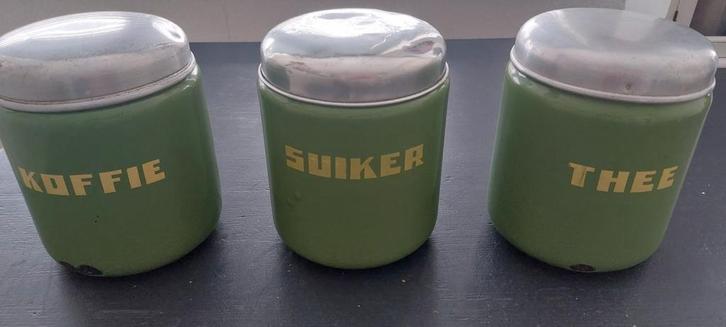 Vintage Emaille Voorraadbussen: Koffie, Suiker, Thee, Huis en Inrichting, Keuken | Keukenbenodigdheden, Ophalen