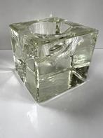 Vintage kubusvormige glazen theelichthouder, Huis en Inrichting, Woonaccessoires | Kandelaars en Kaarsen, Ophalen of Verzenden