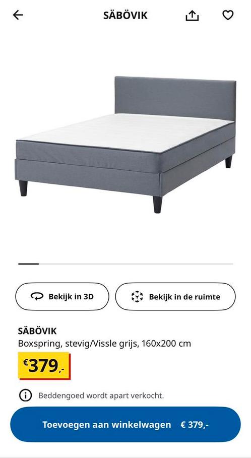 Boxspring ikea bed, Huis en Inrichting, Slaapkamer | Bedden, Gebruikt, Tweepersoons, 160 cm, 200 cm, Hout, Grijs, Ophalen