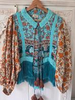 JOT Zijden Blouse met Franjes - Maat L, Kleding | Dames, Blouses en Tunieken, JOT, Blauw, Maat 42/44 (L), Ophalen of Verzenden