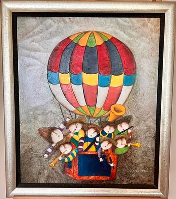Vrolijke luchtballon gesigneerd beschikbaar voor biedingen