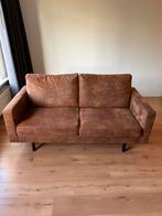 Cognac bruine bank met poef/voetbank, Huis en Inrichting, Banken | Bankstellen, Ophalen, Gebruikt, 75 tot 100 cm, Stof