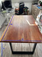 Houten Eettafel met Metalen Onderstel, Gebruikt, 100 tot 150 cm, Vier personen, Rechthoekig