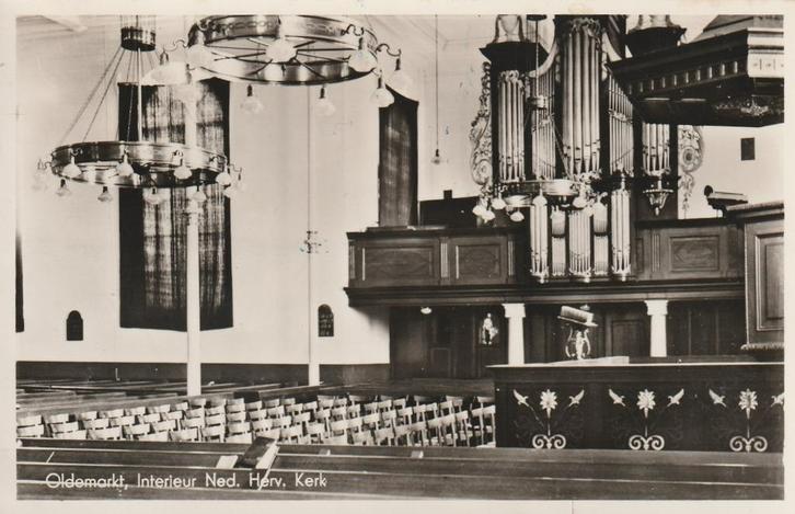 OLDEMARKT Ned. Herv. Kerk Interieur 1958, Verzamelen, Ansichtkaarten | Nederland, Gelopen, Overijssel, 1940 tot 1960, Verzenden