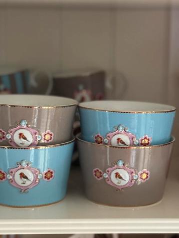 Pip Studio servies Love Birds 4 kommen 12.5 cm blauw khaki beschikbaar voor biedingen
