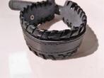 Zwarte Lederen Armband: Size: 17/19cm, Verzenden, Nieuw, Zwart, Zilver