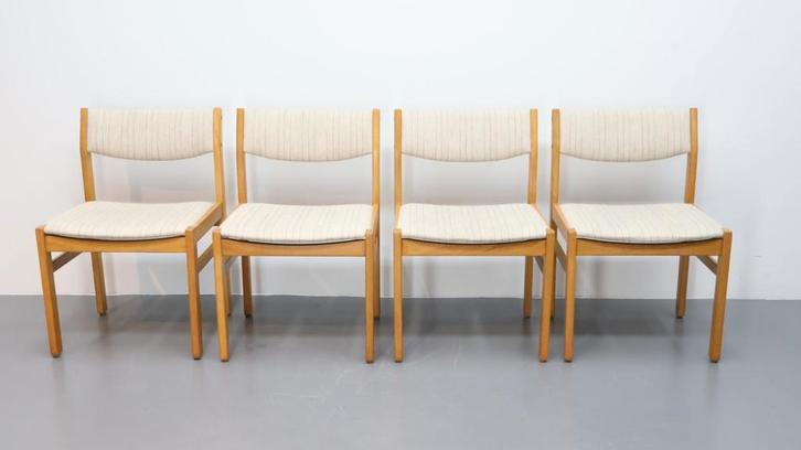 Deense eetkamerstoelen | FDB Møbler | Eiken, Huis en Inrichting, Stoelen, Gebruikt, Vier, Stof, Overige kleuren, Ophalen