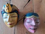 2x Authentieke houten Topeng  theater maskers Indonesie, Ophalen of Verzenden