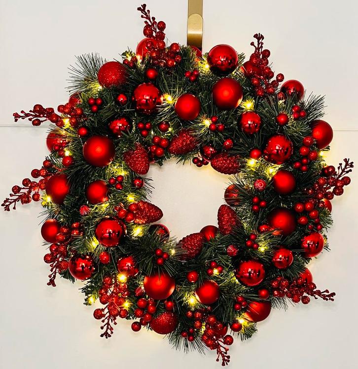 Prachtige rustieke rode kerstkrans. (50cm), Huis en Inrichting, Woonaccessoires | Kransen, Nieuw, Ophalen of Verzenden