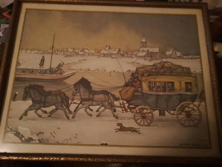 Zeldzame Anton Pieck tekening met lijst, Antiek en Kunst, Kunst | Tekeningen en Foto's, Verzenden