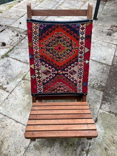 Arabisch stoeltje, hardhout met kelim, Huis en Inrichting, Stoelen, Gebruikt, Eén, Ophalen