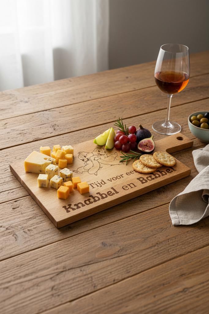 Knabbel en Babbel Houten Serveerplank, Huis en Inrichting, Keuken | Keukenbenodigdheden, Nieuw, Ophalen of Verzenden