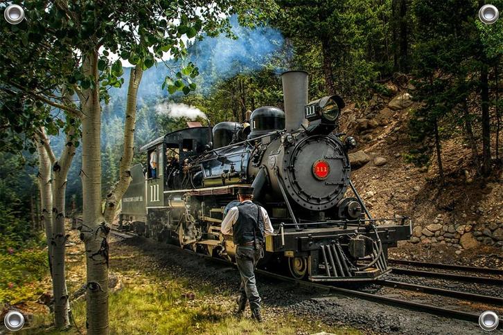Tuinposter-Schuttingposter Stoomtrein 120x80 cm (bxh), Tuin en Terras, Tuinwanddecoratie, Nieuw, Verzenden