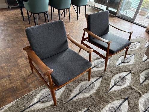 Prachtige vintage fateuils van France & Son by Finn Juhl, Huis en Inrichting, Fauteuils, Gebruikt, Hout, Metaal, 50 tot 75 cm