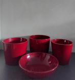 Rode bloempotten en schaal, rond, aardewerk, Rond, Binnen, Ophalen of Verzenden, Zo goed als nieuw