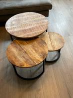 Salontafels mangohout set van 3, Huis en Inrichting, Tafels | Salontafels, Ophalen, 50 tot 100 cm, Rond, Zo goed als nieuw