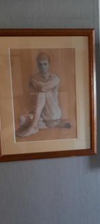 prachtige gesigneerde tekening in lijst met passepartout, Antiek en Kunst, Ophalen