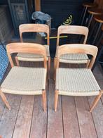 Niels O. Møller Stoelen – Model 75 – Teak & Papercord, Huis en Inrichting, Stoelen, Ophalen, Gebruikt, Bruin, Vier