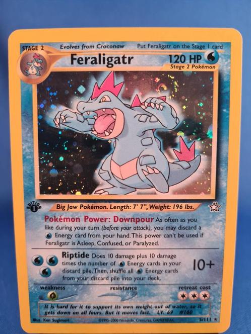 Feraligatr 5/111 - Neo Genesis (1st edition), Hobby en Vrije tijd, Verzamelkaartspellen | Pokémon, Gebruikt, Losse kaart, Verzenden