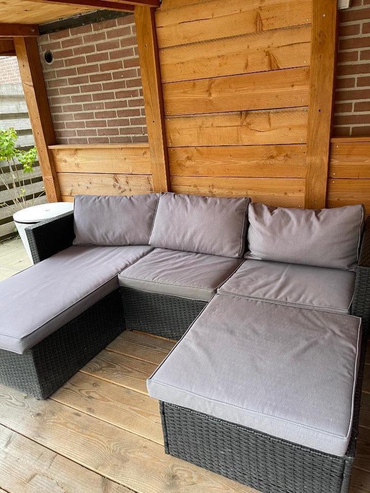Loungeset loungebank met losse hocker/tafel 2m breed, Tuin en Terras, Tuinsets en Loungesets, Gebruikt, Loungeset, Wicker, 3 zitplaatsen