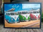 zwarte lijst met 3 auto volkswagenbus erop schilderij vw, 75 tot 100 cm, Schilderij, Zo goed als nieuw, 50 tot 75 cm