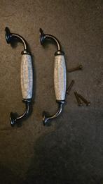 Antieke vintage emaille handgrepen met bevestiging, Antiek en Kunst, Ophalen of Verzenden