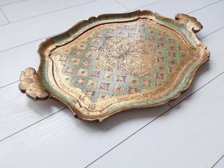 Italiaans dienblad groen goud, Antiek en Kunst, Curiosa en Brocante, Ophalen of Verzenden