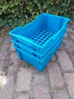 3 Blauwe Kunststof Kratten - Stapelbaar, Ophalen, Gebruikt, Minder dan 35 cm, Minder dan 50 cm
