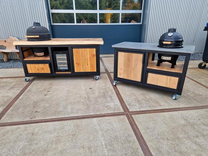 buitenkeukens op maat. Staal met eikenhout en betonwerkblad, Tuin en Terras, Buitenkeukens, Nieuw, Houtskool, Inbouw, Vrijstaand