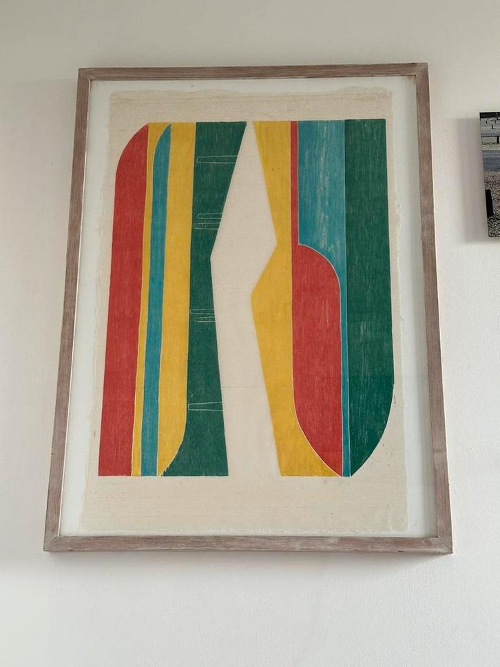 Abstract schilderij acryl op textiel gesigneerd, Antiek en Kunst, Kunst | Schilderijen | Abstract, Ophalen