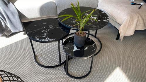 Moderne Marmerlook salontafelset van 3 -, Huis en Inrichting, Tafels | Salontafels, Zo goed als nieuw, Minder dan 50 cm, Rond