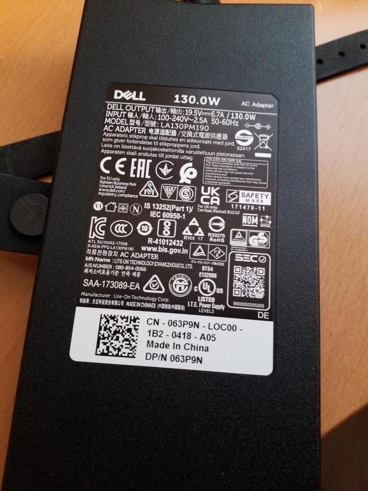 Dell 130W Voeding / Oplader - 19.5V 6.7A, Computers en Software, Laptop-opladers, Gebruikt, Ophalen of Verzenden