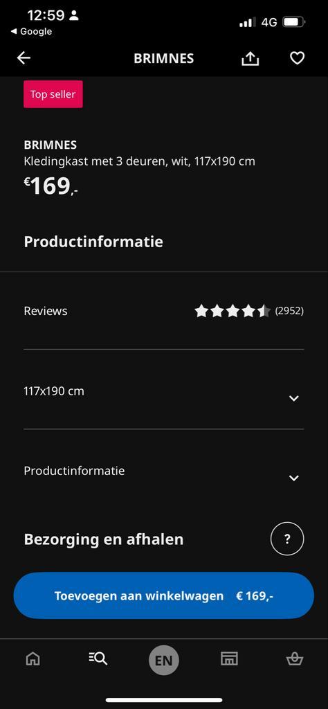 Ikea Brimnes Kast - Mist Scharnierschroeven, Huis en Inrichting, Kasten | Kledingkasten, Gebruikt, 150 tot 200 cm, 100 tot 150 cm