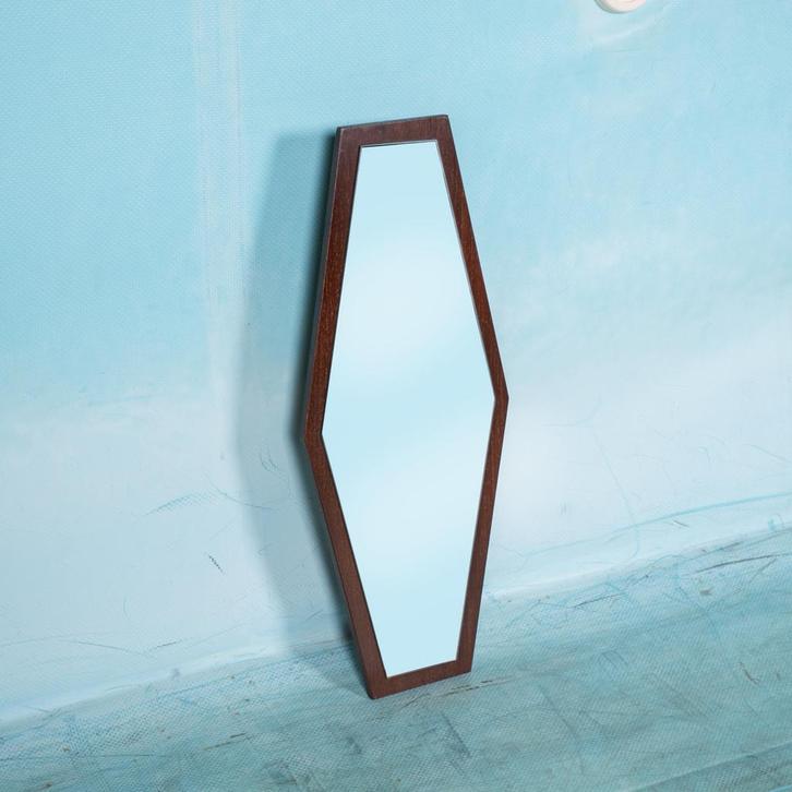 Vintage mirror stained oak Hexacon art deco spiegel 50s, Huis en Inrichting, Woonaccessoires | Spiegels, Overige vormen, Ophalen of Verzenden