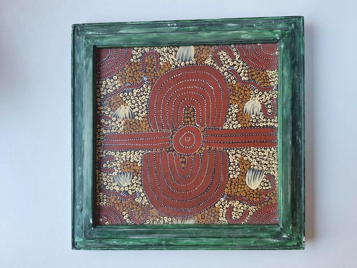 Origineel Aboriginal Schilderij met Lijst, Antiek en Kunst, Kunst | Niet-Westerse kunst, Ophalen of Verzenden