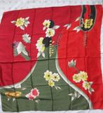 Zijden sjaal rood oranje groen, vierkant 110x110 cm, Ophalen of Verzenden, Zo goed als nieuw, Sjaal