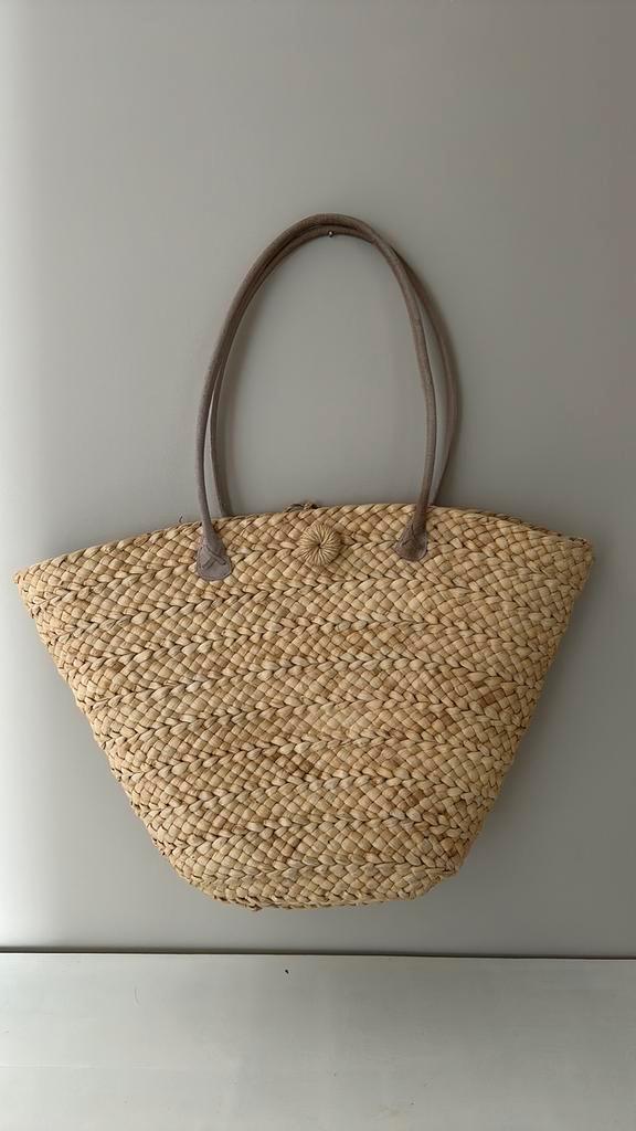 charmante rieten strandtas met stoffen binnenvoering, Sieraden, Tassen en Uiterlijk, Tassen | Schoudertassen, Gebruikt, Ophalen of Verzenden