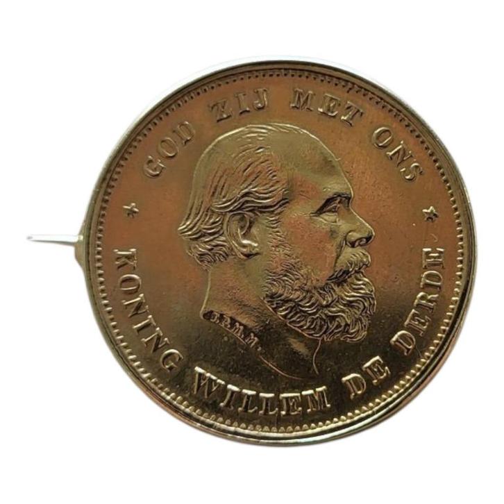 Nederland gouden tientje 1875 Willem 3 in gouden rand/broche, Postzegels en Munten, Edelmetalen en Baren, Goud, Ophalen of Verzenden