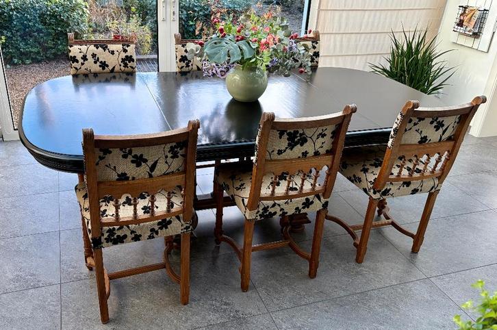 Uitschuifbare antieke eethoek (130-280 cm!) Incl. 6 stoelen, Huis en Inrichting, Tafels | Eettafels, Gebruikt, 100 tot 150 cm