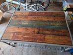 Unieke Salontafel met Industrieel Onderstel, Huis en Inrichting, Tafels | Salontafels, Gebruikt, 50 tot 100 cm, 50 tot 100 cm